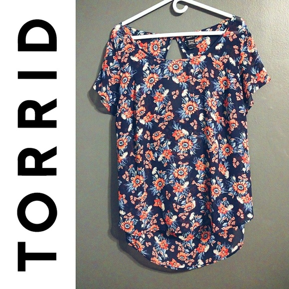 torrid Tops - Torrid Plus Size Floral Navy Sheer Blouse